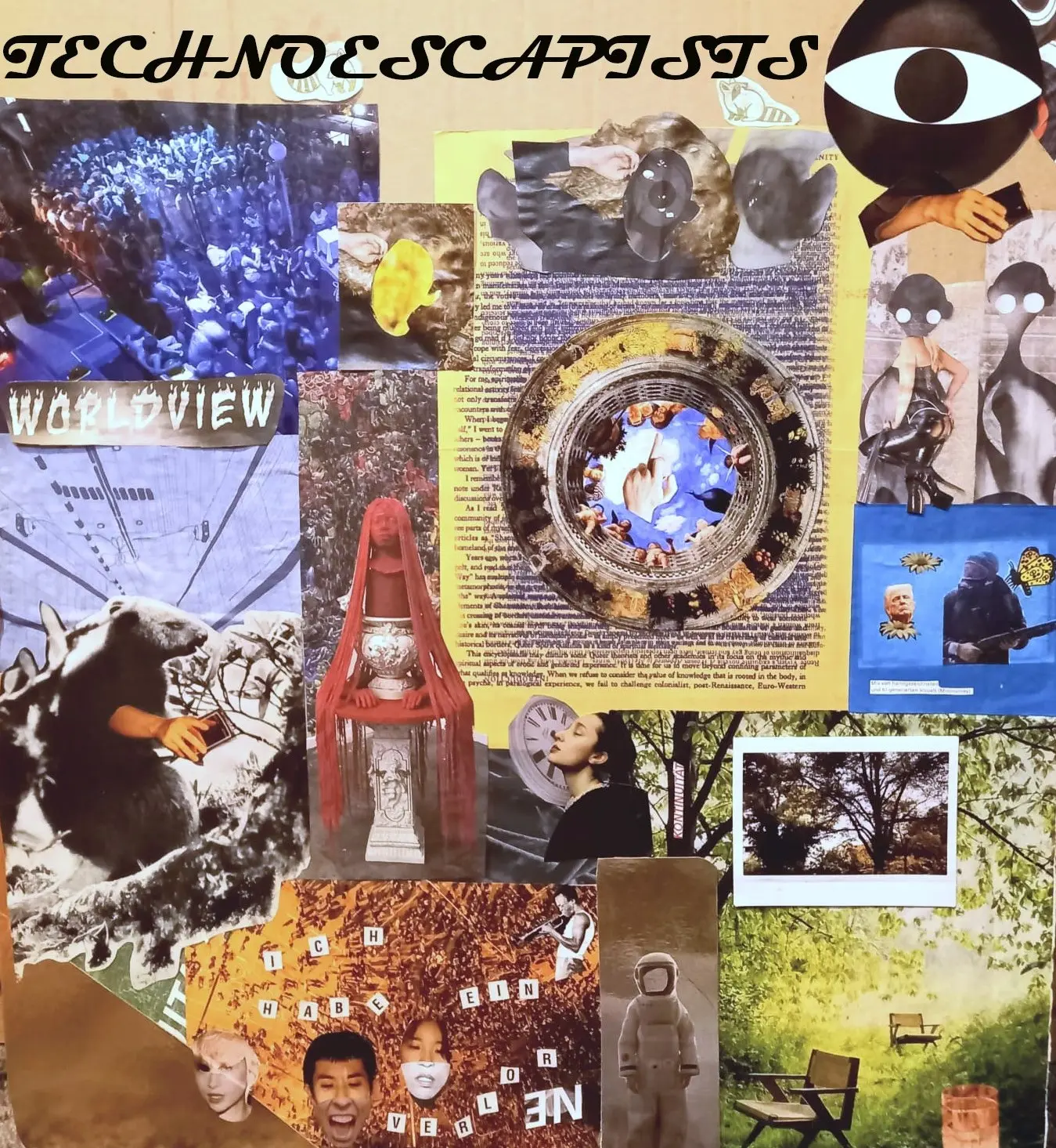 Bunte Collage aus ausgeschnittenen Fotos und anderen Dokumenten