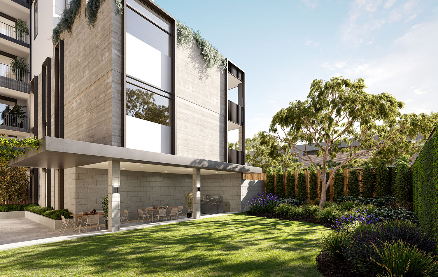 Image of a modern apartment complex in Hampton.