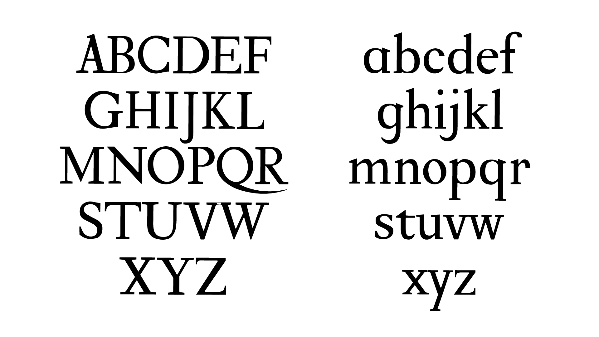 Uppercase and lowercase alphabet letters arranged in columns with uppercase on the left and lowercase on the right.
