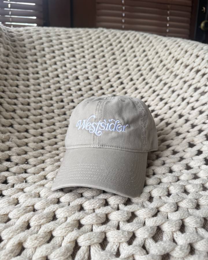 Khaki garment-washed cotton cap with Westsider script embroidered in white
