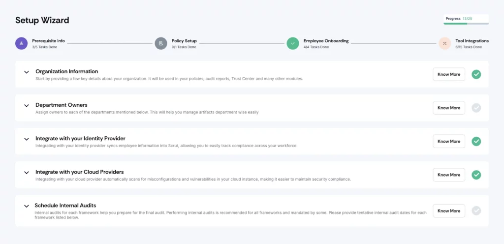 Scrut Setup Wizard Dashboard