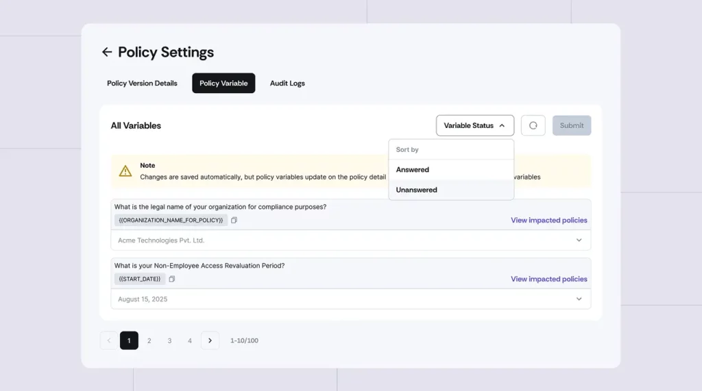Policy Settings Scrut Update