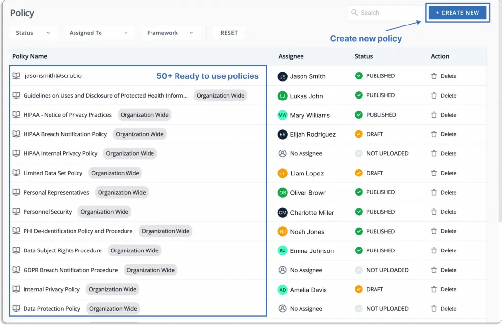 Scrut policy creation dashboard