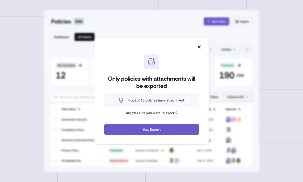 Improved export functionality across controls, policy, and evidence