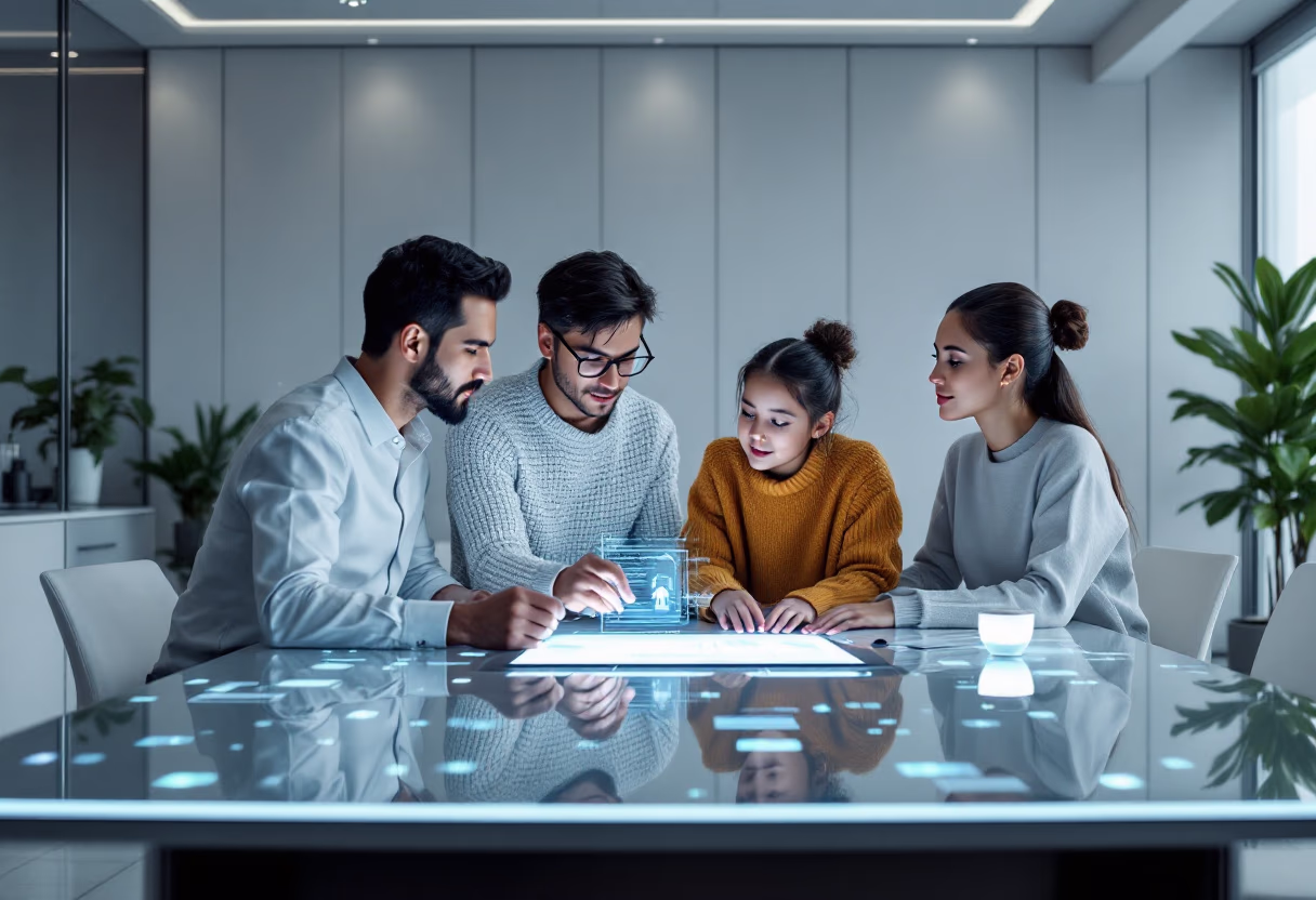 image of a family looking at insurance policy