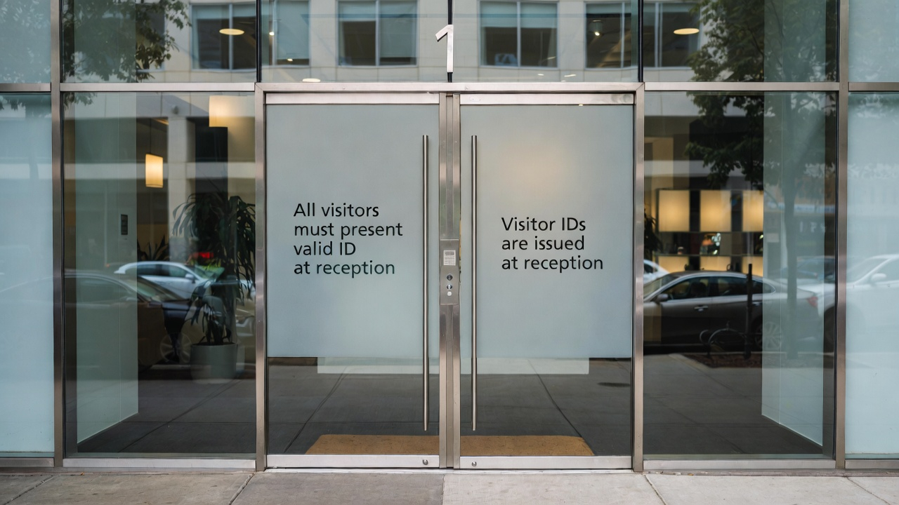 Two building entrance doors — one requiring valid ID, the other issuing it — illustrating the circular dependency of agent onboarding.