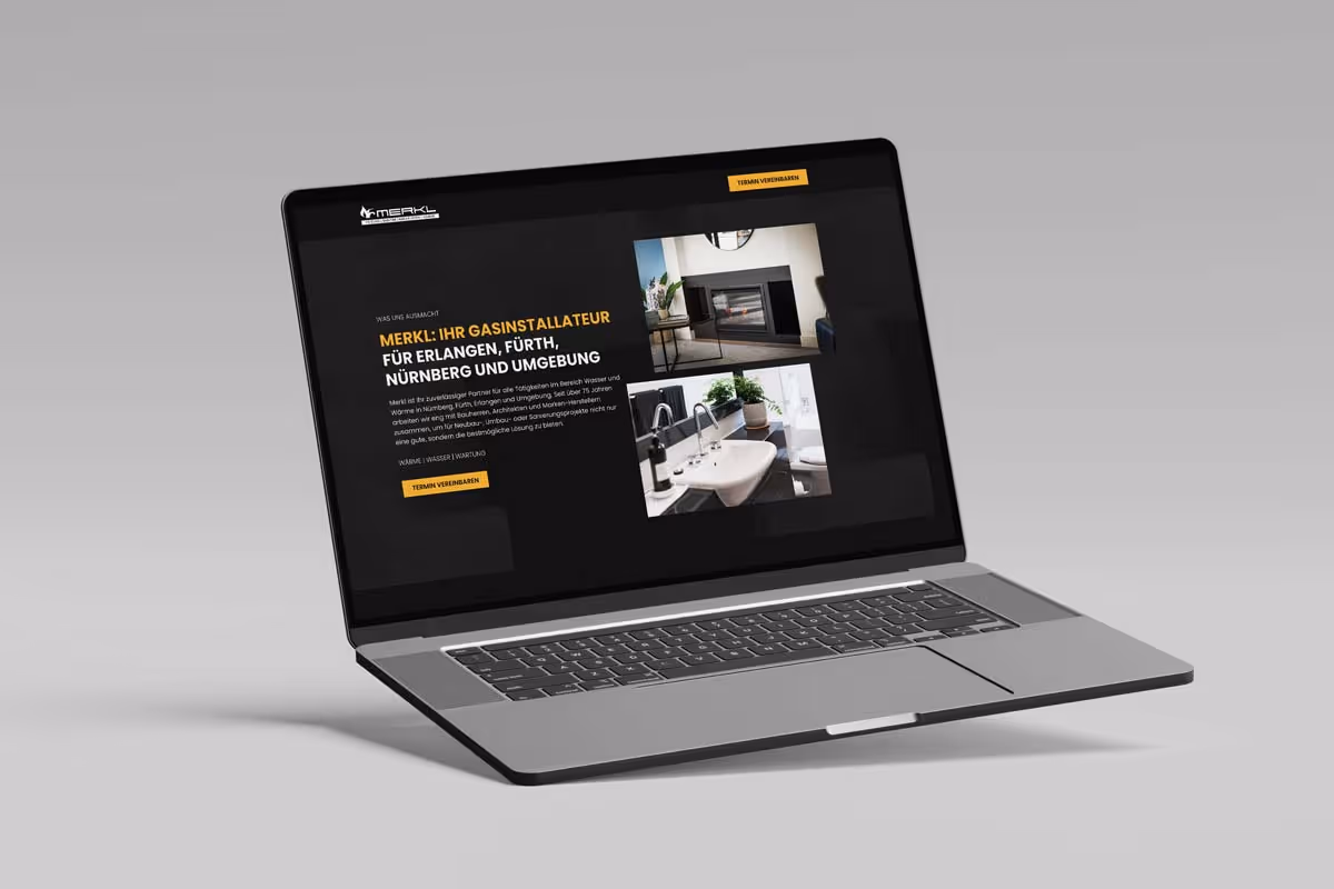 Ein Produkt der Webdesign Agentur Fürth Gerngross Media, eine fertige Webseite die auf einem Laptop angezeigt wird.