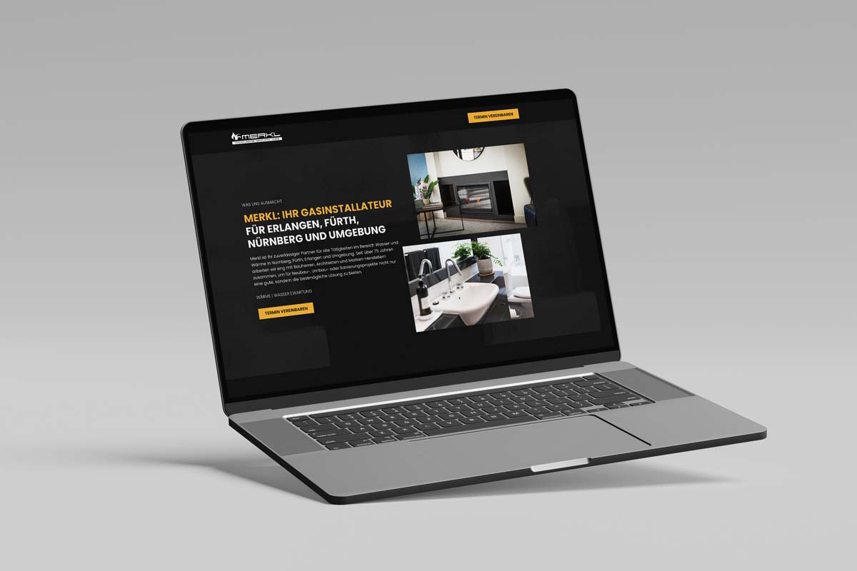 Ein Produkt der Webdesign Agentur Erlangen Gerngross Media, eine fertige Webseite die auf einem Laptop angezeigt wird.