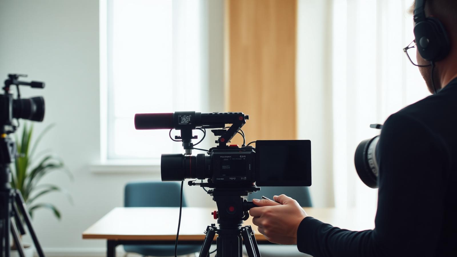 Filmteam bei einem Dreh in einem hellen Büro