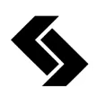 Abstract black geometric logo composed of two interlocking shapes forming a stylized 'S'.