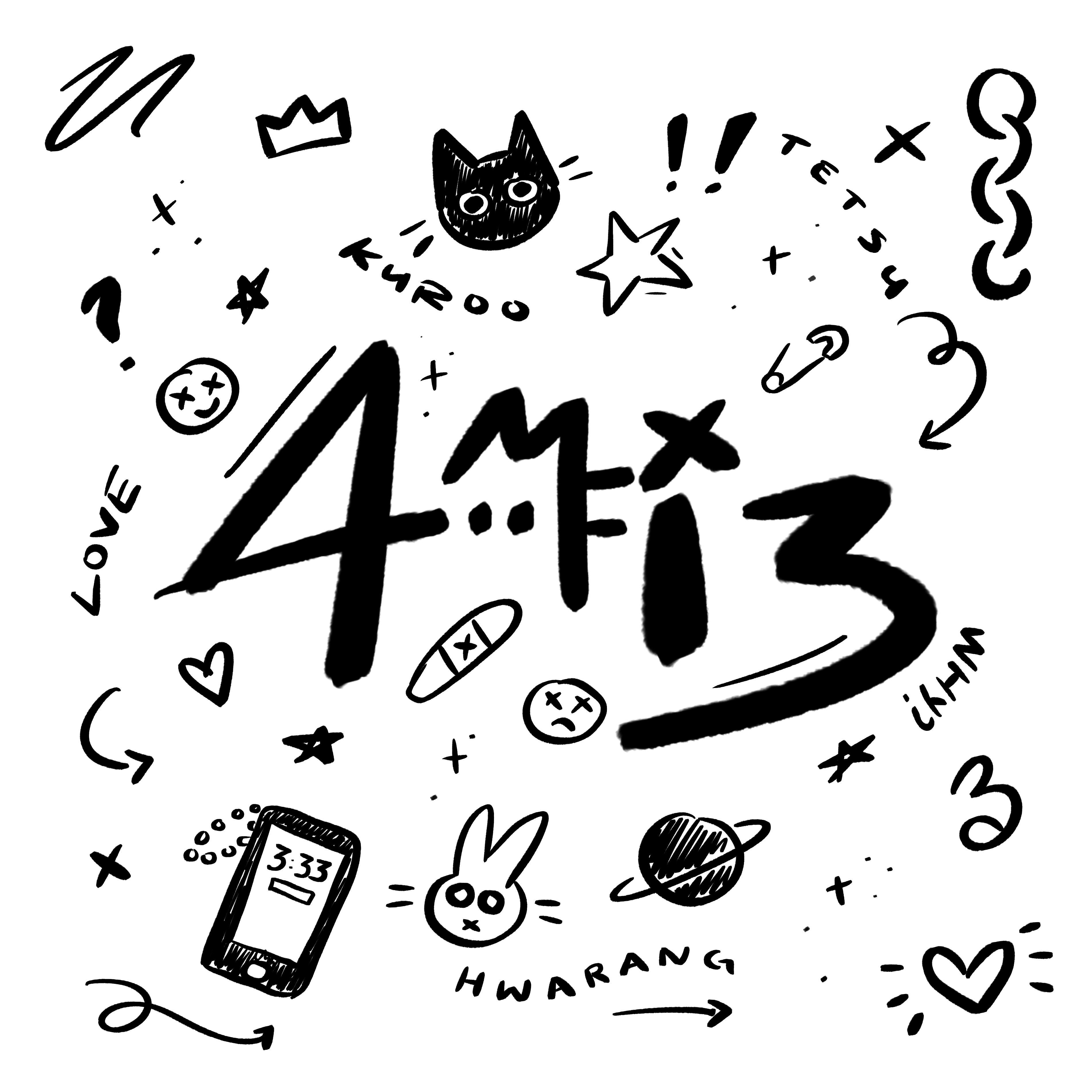 4MI3 logo with cute doodles as decoration