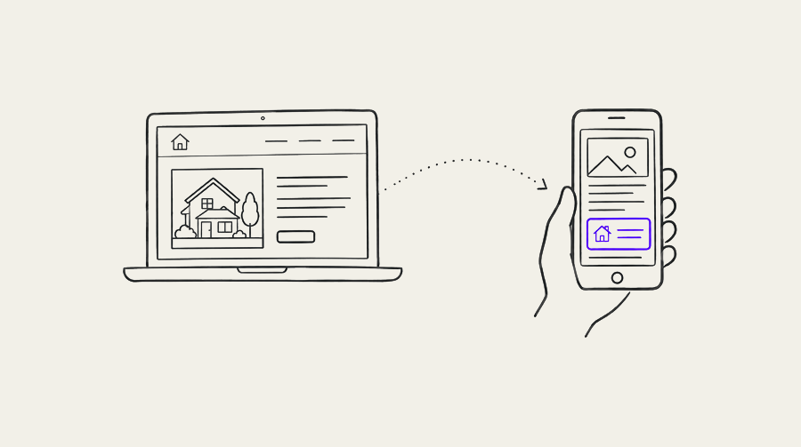 Drawing: someone visits your website on a laptop, then later sees your ad on their phone