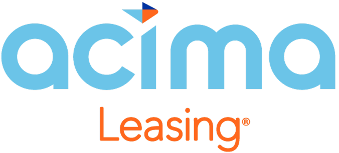Acima Leasing company logo with blue text and orange accent.