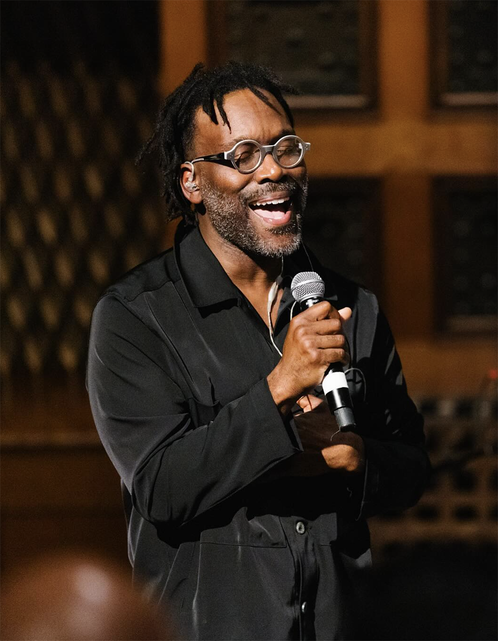 image of musician in recording studio