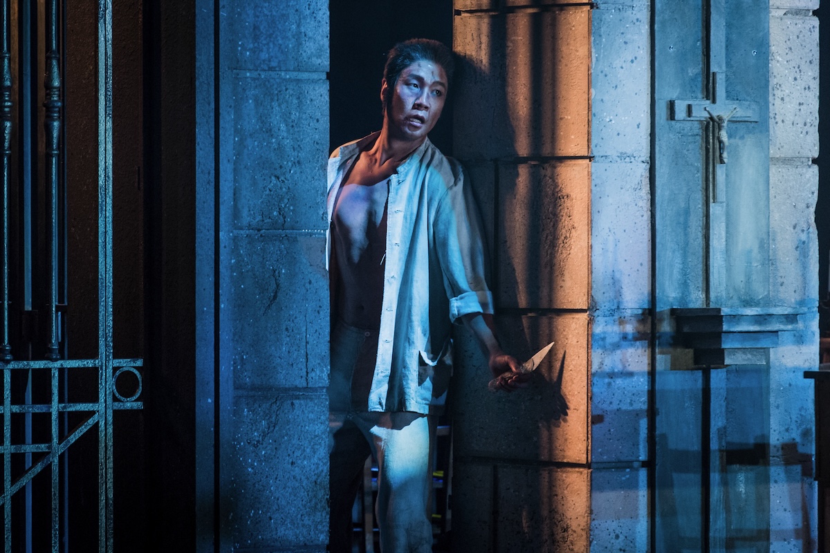 Jihoon Kim performing as Angelotti in Tosca, Grange Park Opera (live performance).