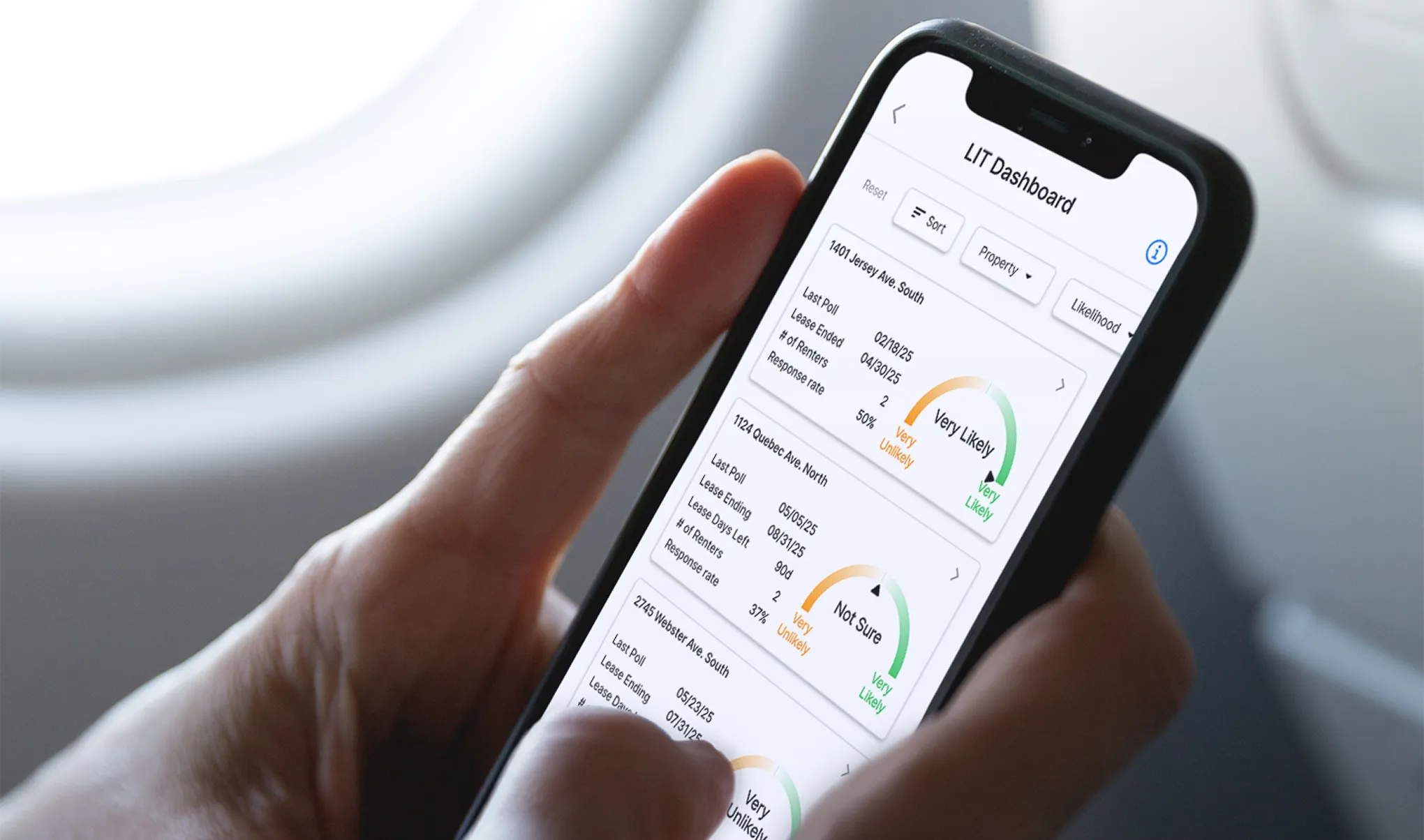 Mobile screen showing rental renewal insights and tenant retention metrics