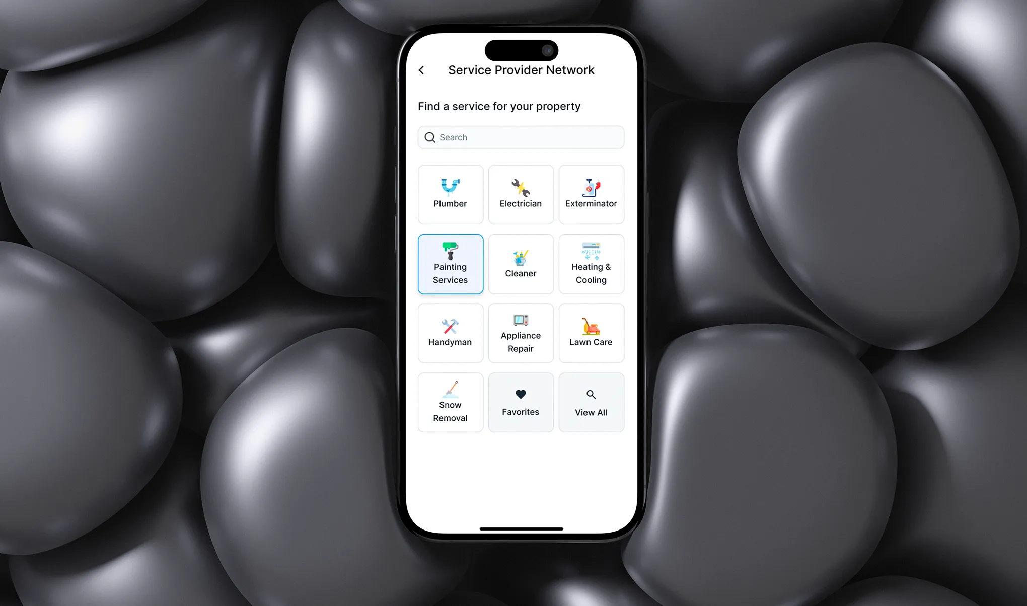 Mobile screen showing service provider interface for property management