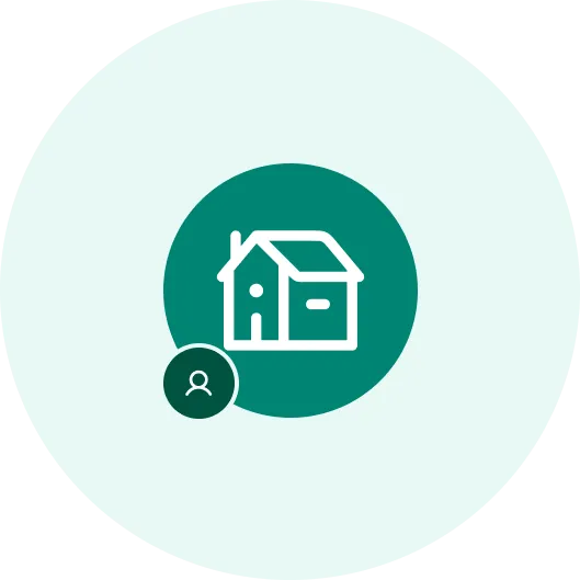 Icon of a house with a smaller circle containing a person symbol, representing independent landlords.