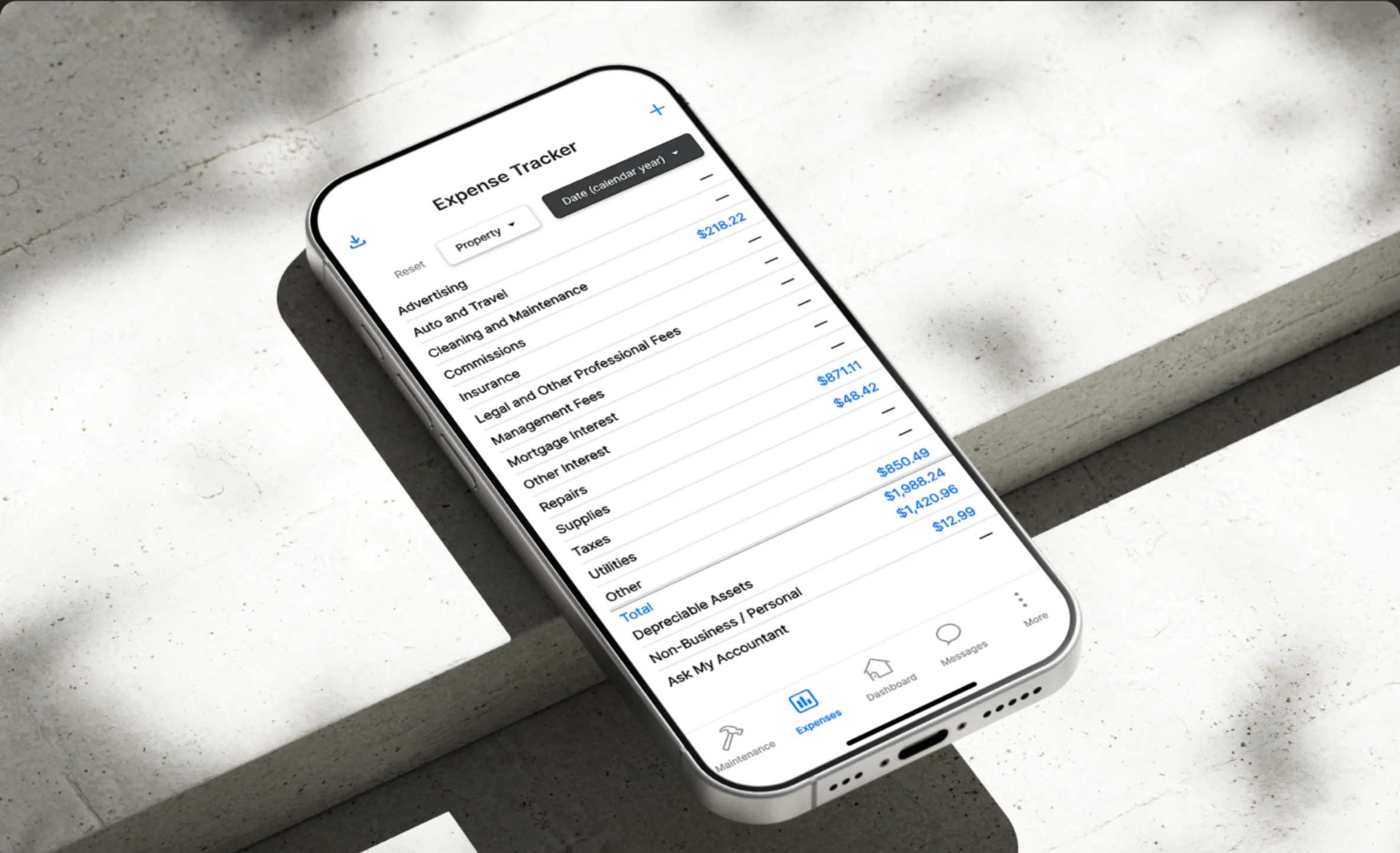 Expense entry form with Schedule E category picker and receipt attachment