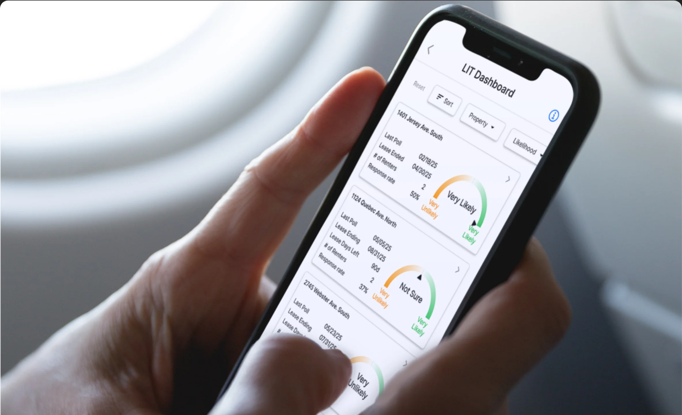 Lease Indication Tool view showing renewal intent scores by tenant over time