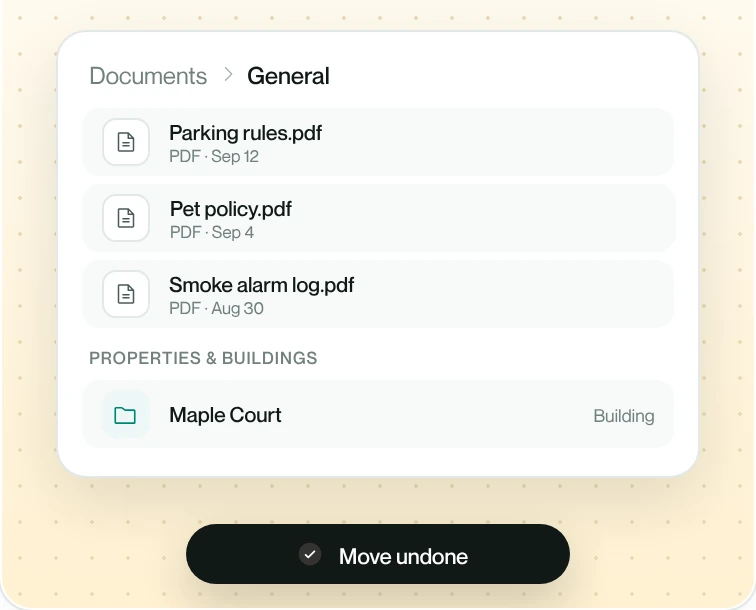 A file moved into a property folder with an Undo option