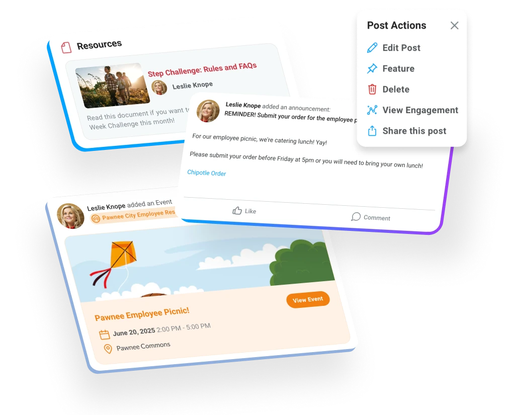 Internal communication tools in Motivosity for announcements, employee updates, and workplace collaboration.