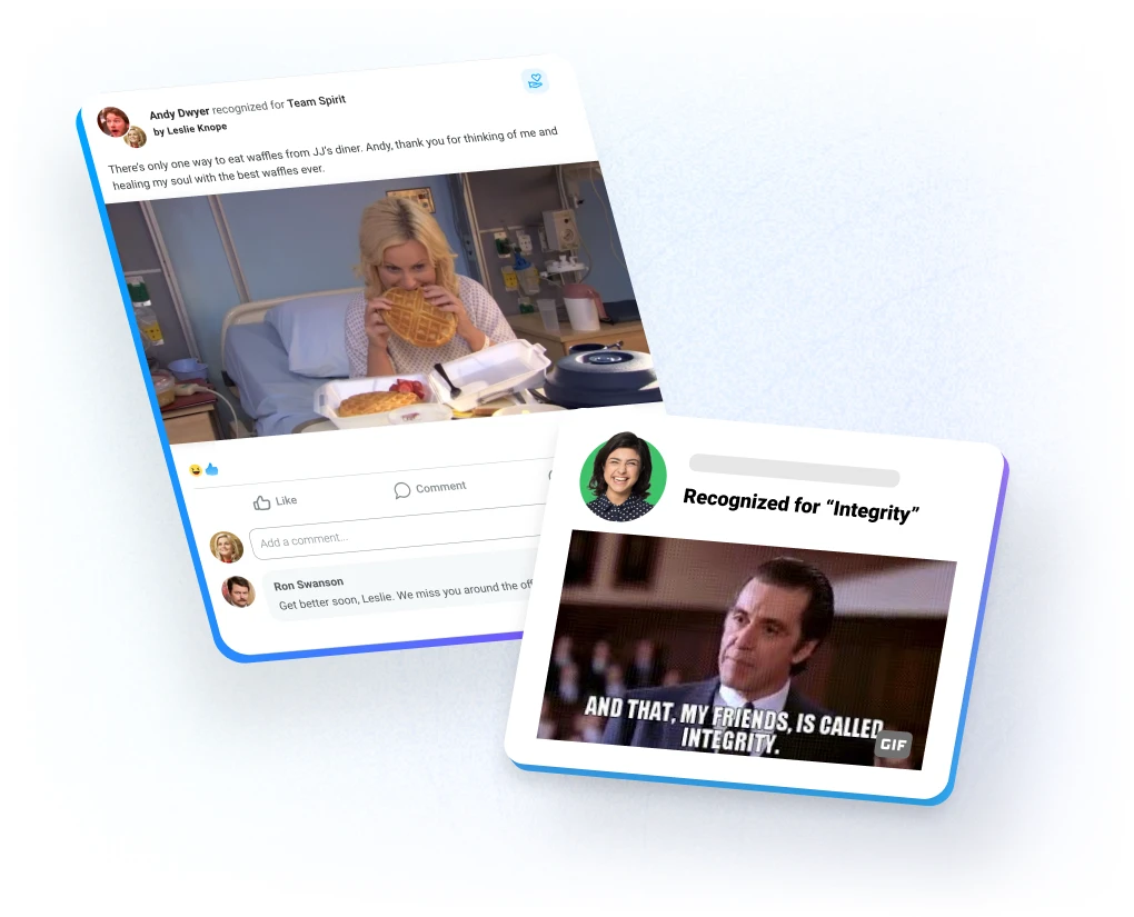 Peer-to-peer employee recognition and employee appreciation shared in the Motivosity platform.