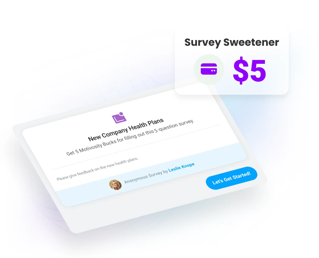 Employee surveys and incentive rewards in Motivosity to motivate survey participation.
