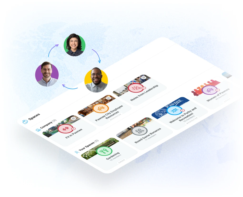 Global employees connecting and engaging with each other through the Motivosity employee recognition platform.