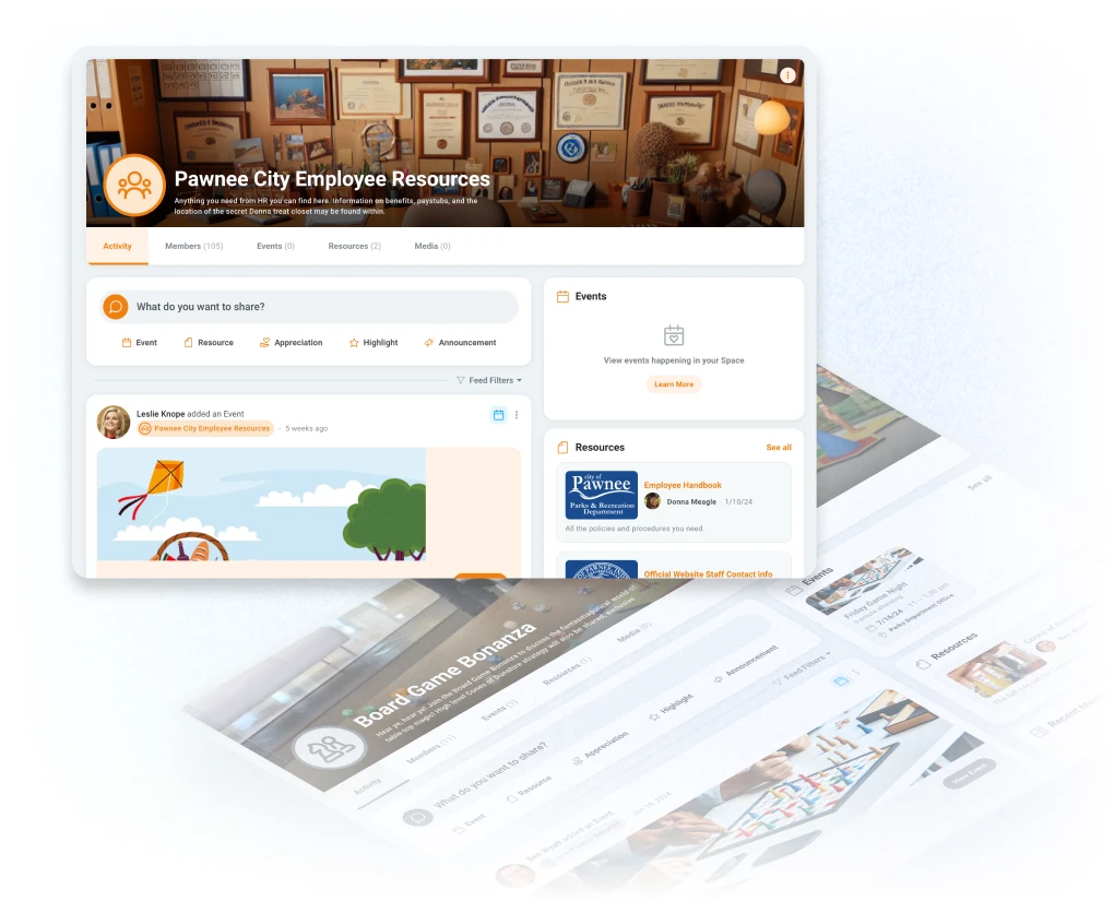 Employee space in Motivosity connecting employees across teams, locations, and roles to build community and engagement.