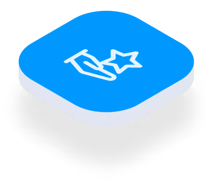 Blue rounded square icon with a white pencil drawing a star.