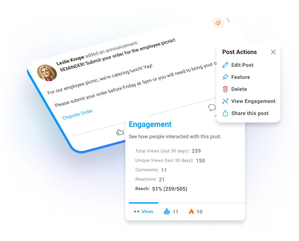 Communication tools and engagement reporting in Motivosity helping leaders connect teams and measure company culture.