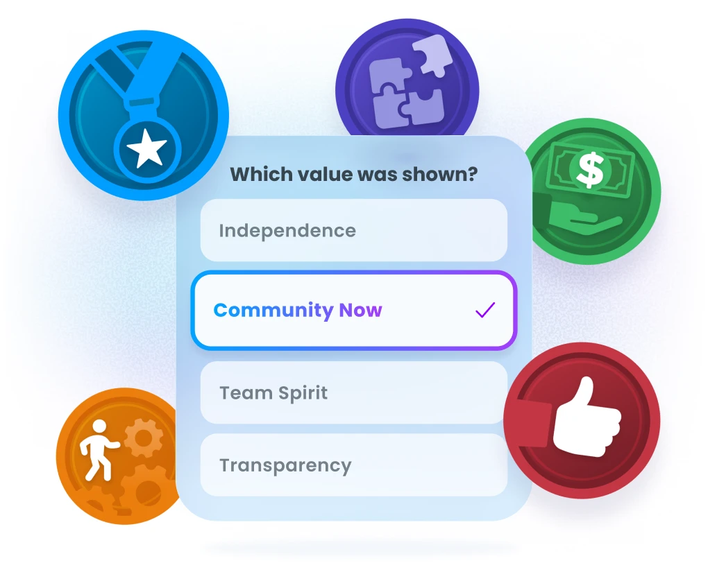 Custom company values in Motivosity tied to nomination awards for employee recognition.