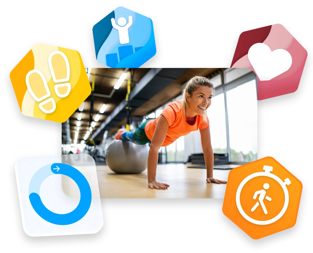 Employee participating in wellness challenges in Motivosity and earning achievement awards and incentives.