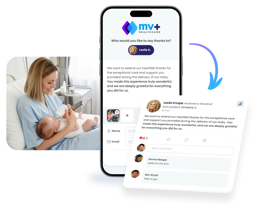 Customer recognizing an employee in Motivosity for excellent customer service, support, and care.