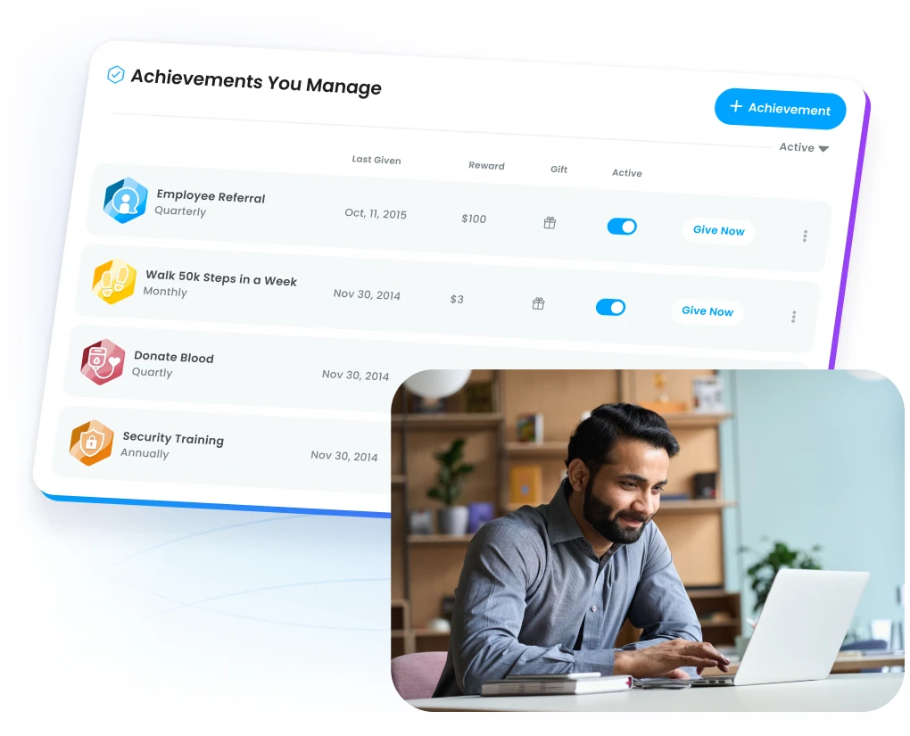 Achievement award dashboard in Motivosity for managers and leaders to create and manage recognition programs.