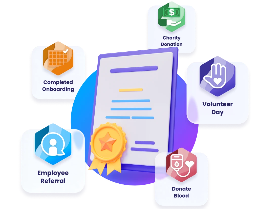 Achievement awards in Motivosity incentivizing participation in company initiatives, employee programs, and workplace challenges.