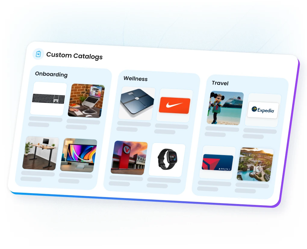 Custom catalogs in Motivosity for creating curated employee reward redemption experiences and personalized gifting.