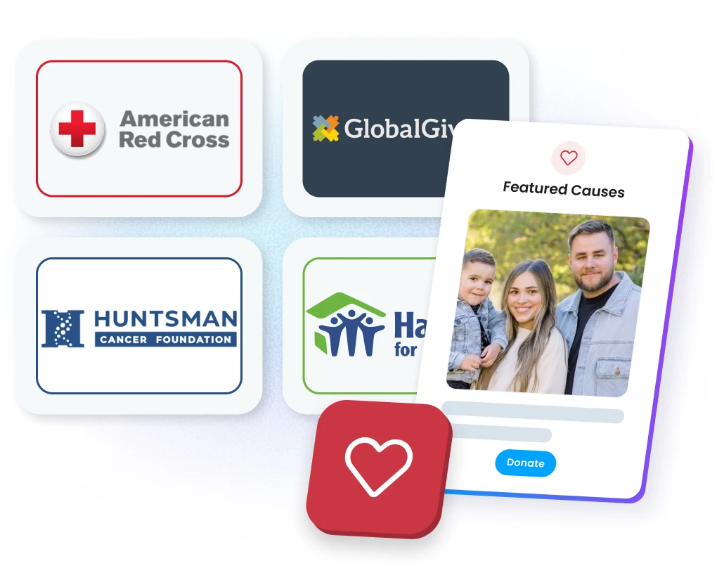 Charitable donation offerings in Motivosity allowing employees to give rewards to nonprofits and meaningful causes.