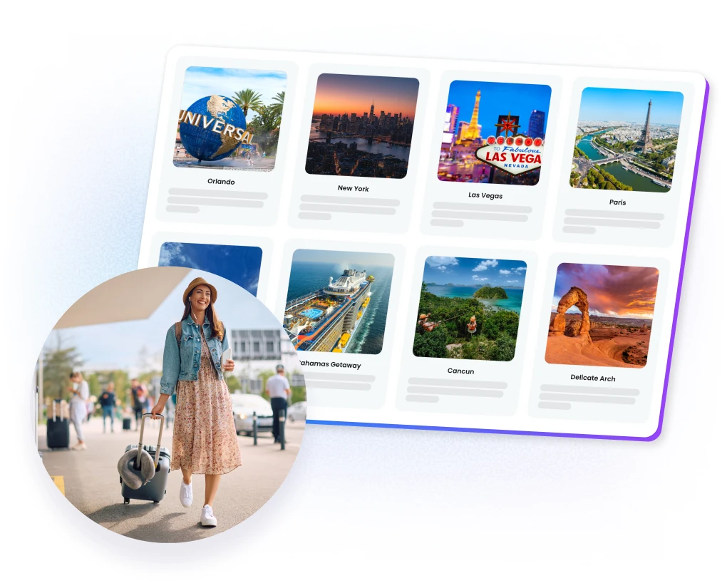 Travel experiences employees can redeem their rewards for in Motivosity, including trips, getaways, and adventures.