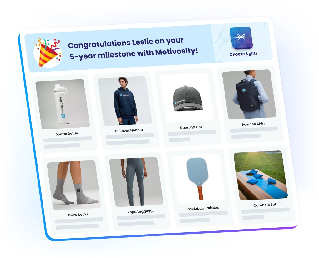 Custom employee gifting catalog in Motivosity for companies to celebrate employee milestones, recognition, and special experiences.