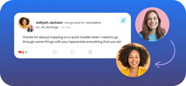 Peer-to-peer recognition in Motivosity tied to company values to strengthen culture and employee engagement.