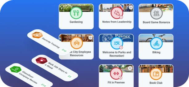 Employee spaces in Motivosity for company programs, interest groups, ERGs, and workplace communities.