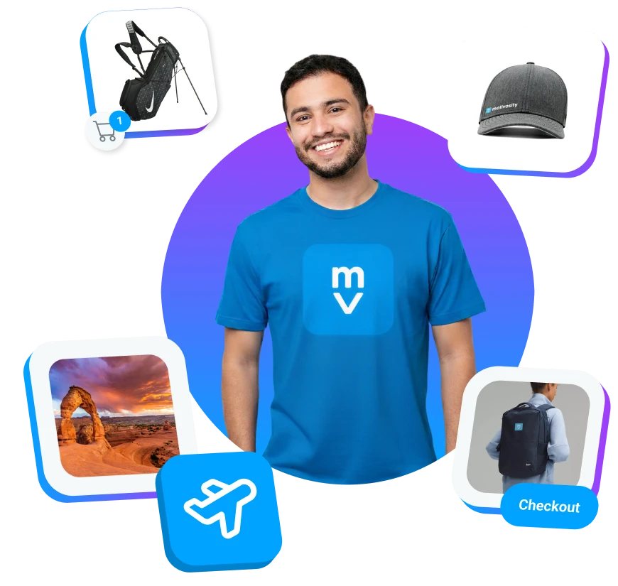 Motivosity employee recognition platform offering swag and custom rewards to celebrate and appreciate employees.