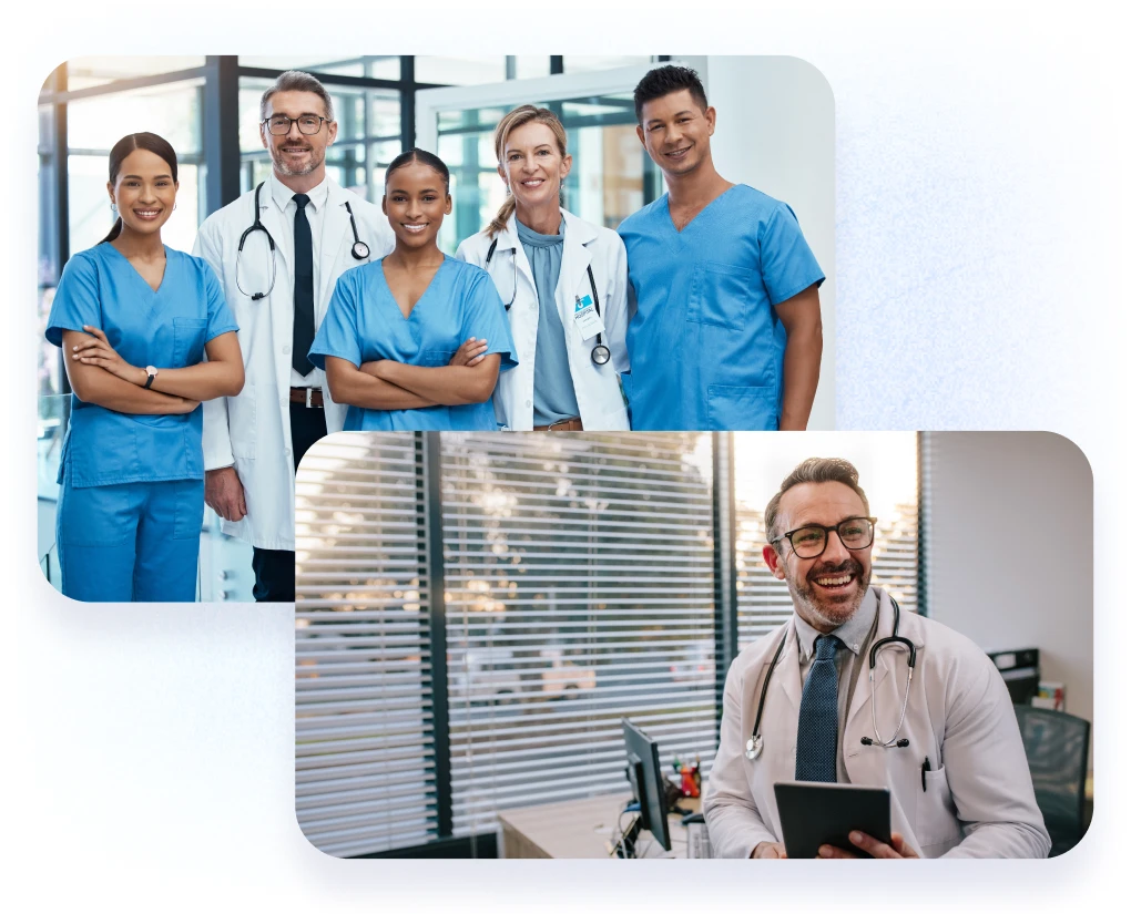 Happy healthcare workers using Motivosity to stay connected, recognized, and engaged in their hospital or clinic.
