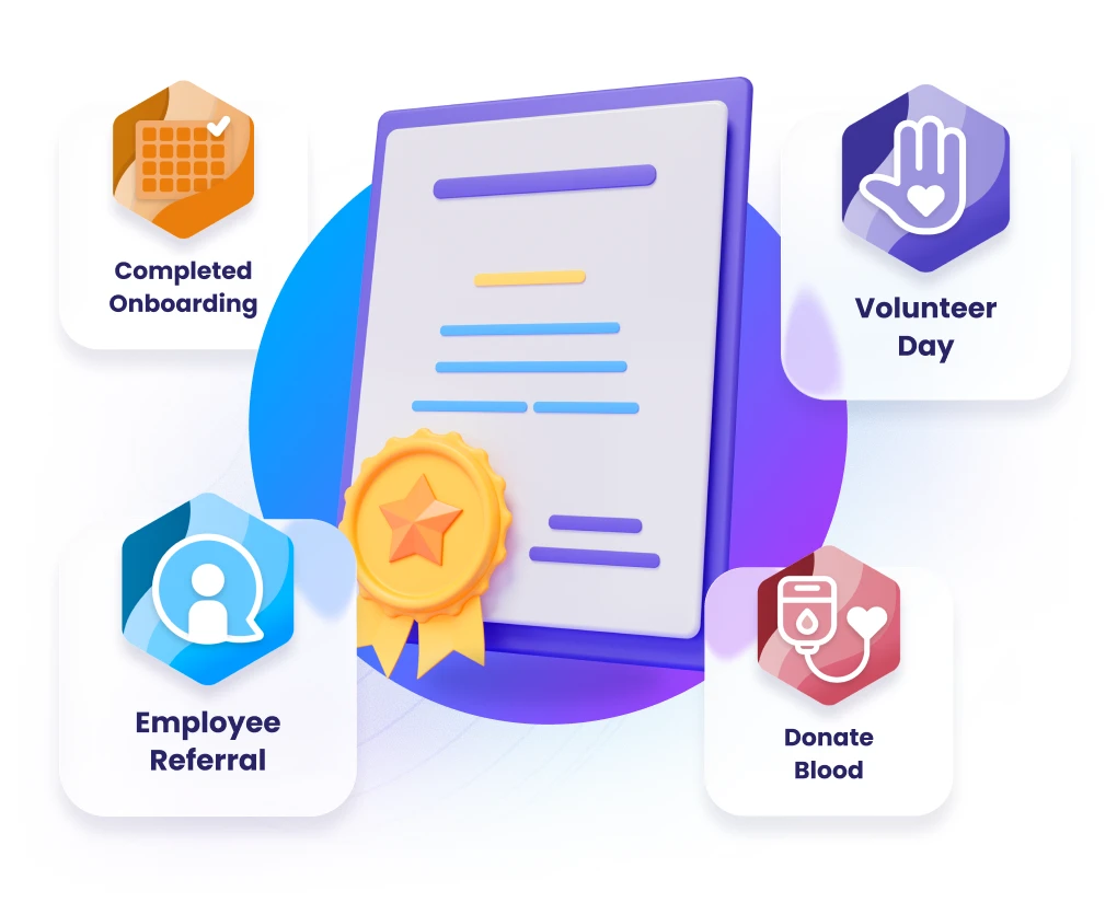 A woman in medical scrubs selecting a scrub top in a store with a display of colorful scrubs, alongside a graphic showing a Motivosity Bucks summary with giving and personal account balances and spending accounts details.