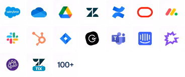 Logos of integrations including Salesforce, Zendesk, Confluence, Slack, HubSpot, Jira, and 100+ more