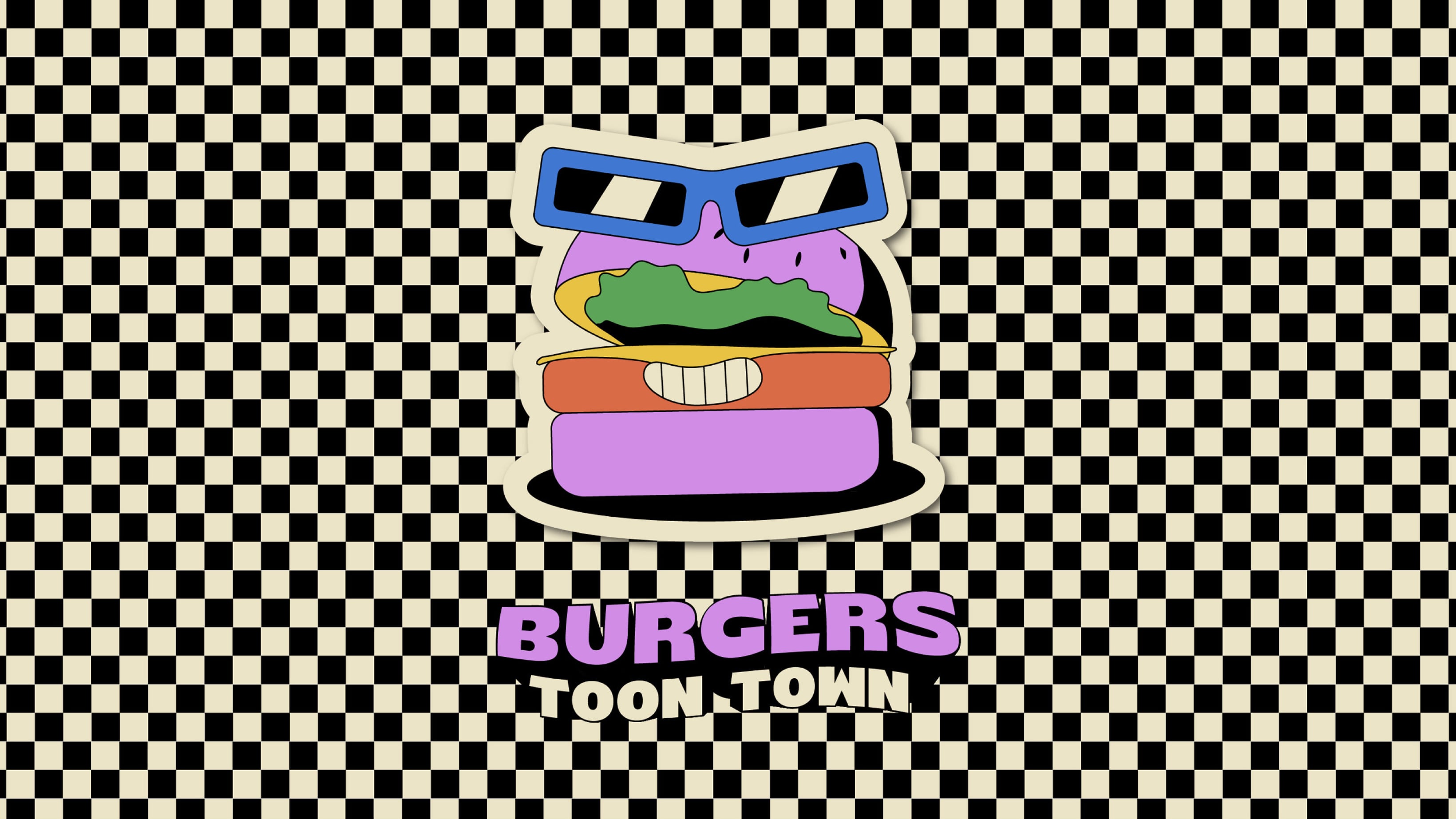 Logo illustratif et ambiance graphique ludique pour une marque de burgers, inspirés d’un univers cartoon audacieux et décalé