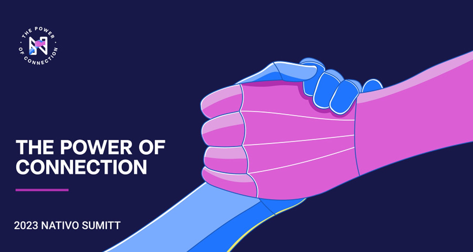 Illustration de deux mains colorées qui se serrent pour le visuel “The Power of Connection”