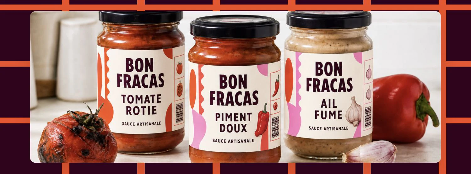 Gamme Bon Fracas composée de trois sauces artisanales aux packagings cohérents, illustrant la construction d'une marque alimentaire.